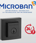 Front Door Deadbolt With SmartKey Rekey Technology And Microban Protection In Matte Black, shown with Microban logo