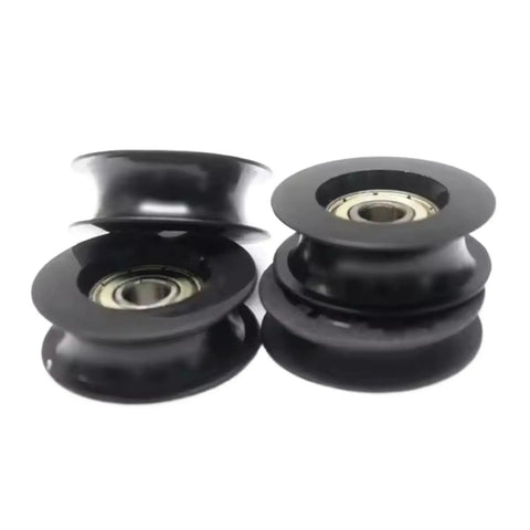Slick Rolling U Groove Nylon Bearing Roller Sleeve For Glass Sliding Doors And Cabinet Hardware Quick Swap Heavy Duty Guide Wheel, black nylon, 4mm bore, 19mm OD.