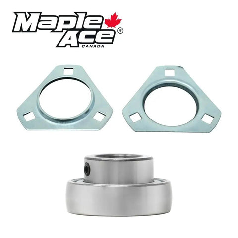 Straight Shooter Triangle Flange Three Bolt Bearing featuring chrome coated steel body and hardware for machinery applications.
