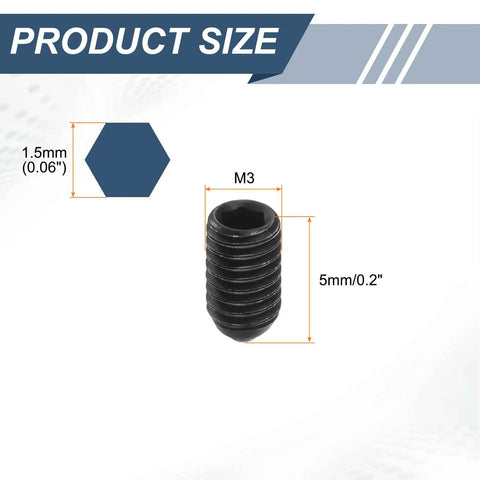 M3 X 5mm Hex Socket Ball Plunger showing 1.5mm thread pitch, designed for precise mounting in pneumatic projects.