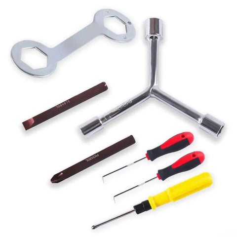 Heavy Duty Three Way Hex Socket Wrench For 8Mm 10Mm And 12Mm Fasteners with chrome finish and attachments for washing machine repairs.