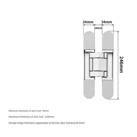Dead Nuts Strong 3D Adjustable Concealed Door Hinges dimensions and specifications for seamless operation and setup.