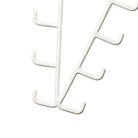Game Changing Dual Side Closet Hanger With Twelve Rotating Hooks for Organizing Belts Scarves Ties and Gear close-up view of white hook design.