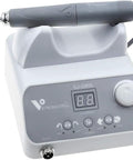 Pro Level Angled Brushless Electric Rotary Buffer For Polishing Carving Engraving Glass Ceramic Silicone And Stone Jewelry Crafting With Bulletproof Grey Grip and sleek control panel.