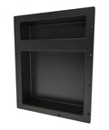 Double Recessed Shower Niche Shelf With Two Shelves 20 Inch High By 16 Inch Wide Black Tile Ready Built In Bathroom Organizer For Soap Shampoo Razors And More - angled view