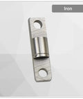 Close-up of iron-finish 360-degree rotatable embedded torque hinge shaft with two mounting holes