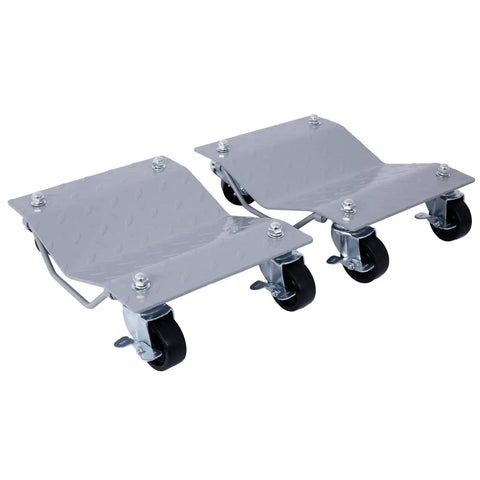 Heavy Duty Car Wheel Dolly Set Of 4 Holding 5500 Lbs With Reinforced Steel Build, two dollies with swivel wheels.