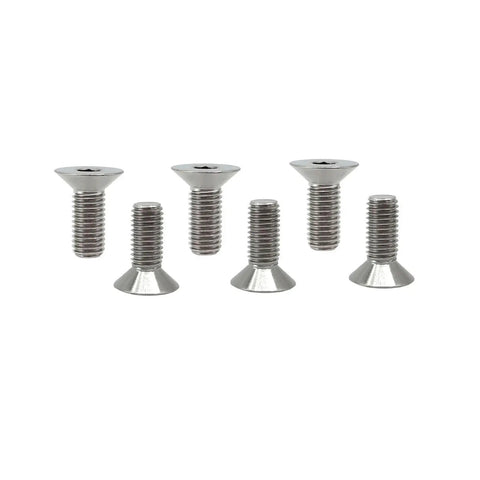 Sick Titanium Steering Wheel Bolts M5 X 12mm Six Piece Countersunk Flat Head Screw Kit displaying flat head screws.
