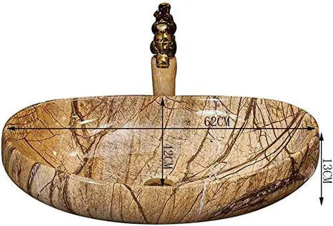 Top Shelf Rectangular Vessel Sink For Above Counter Bathroom Vanity Setup Modern Boat Shaped Washbasin 62cm x 13cm marble finish.