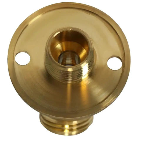 Hella Tough Brass 1/2 Inch Male Hose Bibb Spigot Valve With Nail On Flange top view showing threaded connection for easy plumbing.