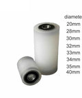 Heavy Duty Nylon Flanged Track Wheel Pulley With Self Lubricating Bearing Precision Low Friction 28 mm Diameter 80 mm Width 10 mm Bore side view with various sizes