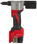 Job Ready Cordless Rivet Gun Kit With Ridiculous Pulling Power And A Built Different Compact Body That Cranks Out Steel Fasteners On Just One Solid Battery Charge, showing side view of compact red and black design.