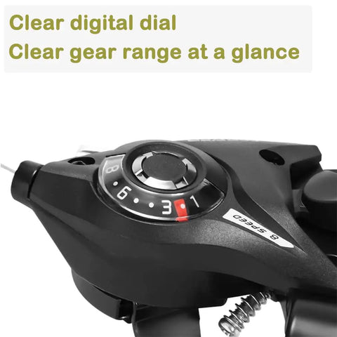 Three By Seven Or Three By Eight Speed Bike Shifters And Brake Levers With Gear Indicator And Included Cables, gear display close-up
