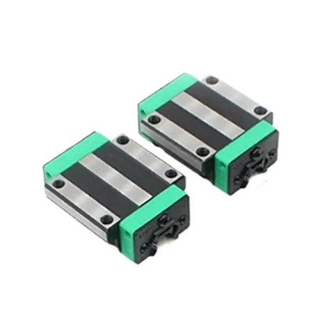 HGR55 Square Linear Guide Rail And HGW55CC Slider Block Kit with green and silver sliders for CNC builds.