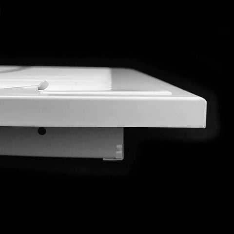 Side view of Fits 16x25 Duct Opening Return Air Grille With Filter Included And Removable Door Steel White Vent Cover for wall or ceiling