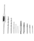 Pro Grade 11 Piece Damaged Screw Extractor Set For Removing Broken Screws And Bolts, chrome vanadium steel tools displayed