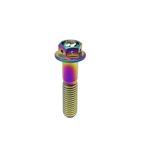Heavy Duty Aviation Grade Titanium Hex Head Bolts With Dripping Rainbow Pvd Coating M10x1.25x65mm showing a colorful hex head bolt.