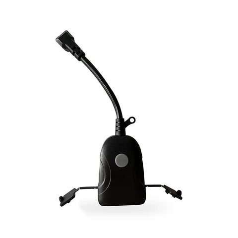Outdoor Wireless Smart Plug With App Control And Remote Access Weather Resistant IP53 Design, vertical view, flexible neck, black.