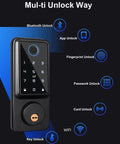 Solid As A Rock Waterproof Smart Deadbolt Lock For Home Featuring Biometric Fingerprint Scan And Digital Keypad showing unlocking methods.