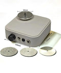 Top Shelf Rechargeable Electric Floor Grinder Offering Precision Aluminum Base And Triple Diamond Discs For Smooth Stone Polishing and Zero Hassle Job Site Finishing, showing device with diamond discs.
