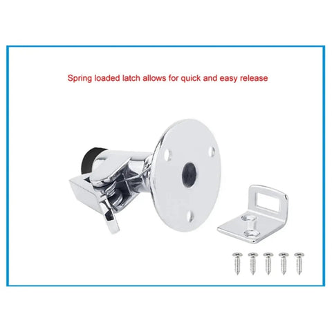 Marine Grade Stainless Steel 316 Door Stopper Kit With Rubber Bumper Pads Heavy Duty Spring Latch, chrome spring latch and mounting plate.