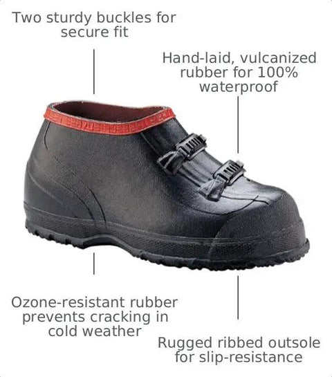 Men's Super Oversized Rubber Overshoes To Shield Work Boots From Mud And Water Heavy Duty Waterproof Shoe Covers With Boss Level Protection In Cold Weather And Hazardous Jobs Durable flex design with two buckles for secure fit.