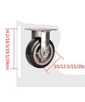Rock Solid Heavy Duty Caster Wheels With 304 Stainless Steel Flat Baseplate Built Tough For Smooth Rolling Cart Upgrades Rust Proof And Waterproof Design showing dimensions 14.2/16.5/19.1/24cm.
