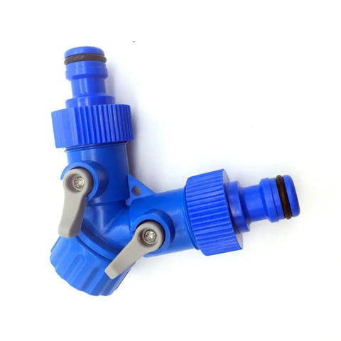 Blue plastic 2 way water valve garden hose connector for G three quarter inch pipe fittings