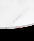 Close-up of 12mm thick edge of Large Round Marble Lazy Susan 12mm Thick 31.5 Inch Rotating Serving Turntable Smooth As Butter Spin Built Tough Dining Base White Streak Design Real Deal Kitchen Staple.