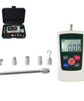 Top Tier Portable Digital Force Gauge And Heavy Duty Push Pull Tester Featuring Slick Lcd Displays, includes attachments and case.