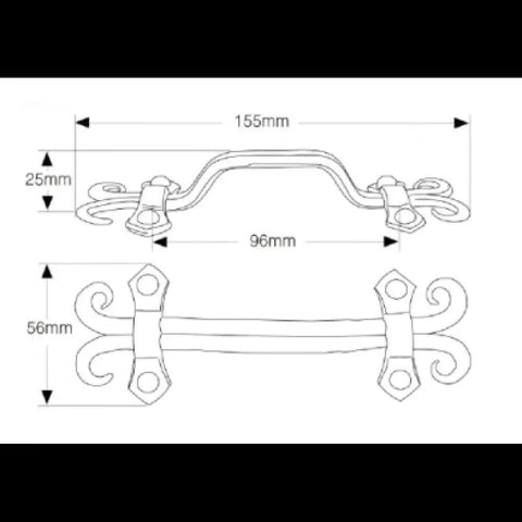 Five Pack Rustic Antique Copper Cabinet Pulls With Hammered Finish dimensions drawing, showing length, width, projection