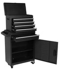 No Bull Heavy Duty Tool Organizer Chest With Boss Level Five Drawer Capacity; black steel chest with modular design and detachable top bin.