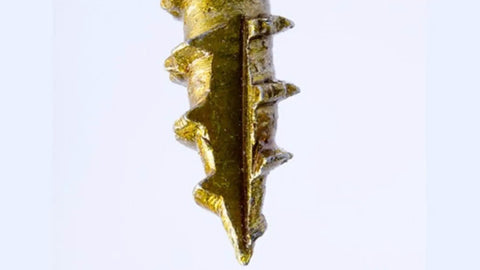 Close-up of the Zip-Tip of Screws 1/4 Inch By 2 Inch, 50 Count With Zip-Tip Technology, Heavy Duty Lag Screw Alternative That Eliminates Pre-Drilling.