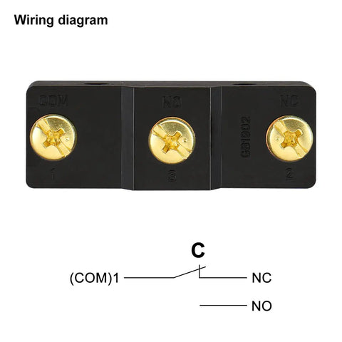 Wiring diagram of General Purpose Micro Switch With Panel Mount Plunger, Momentary SPDT 1NO 1NC, Screw Terminals, 15A Rated