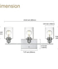 Three Light Chrome Vanity Wall Light With Clear Glass Shade For Modern Bathrooms And Powder Rooms dimensions diagram