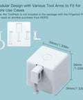 Dimensions and modular tool arms of 2nd Gen Smart Bluetooth Fingerbot Plus Wireless Light Switch Button Pusher, Remote Control With Smart Life Tuya App, Add Fingerbot Hub For Alexa And Google Home Compatibility, Point-To-Point Bluetooth Control