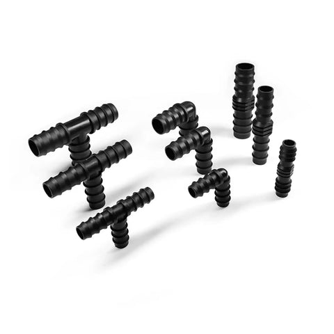 PE Pipe Joint Tee Straight Elbow Plug Greenhouse Irrigation Fittings Set For Micro Spray Hose Connectors 16mm 20mm 25mm Tee Elbow Bulk 50 Pieces DIY Garden Watering Kit black plastic hose fittings