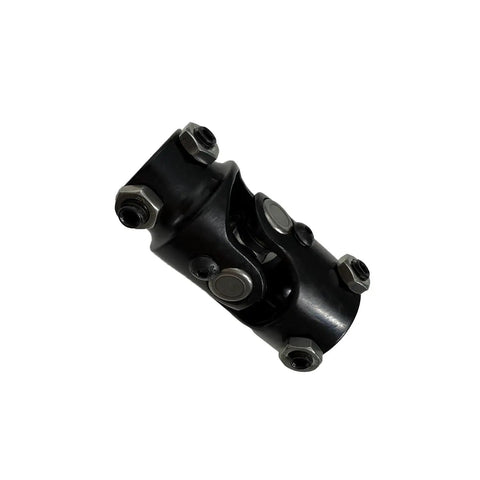 Rattling Free Universal 36 Inch Steering Shaft Support Kit With Solid Steel 3/4 In Double D Shaft And Three Black U Joints close-up view.