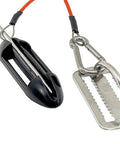 Close-up of Spearfishing Stringer For Fish With 33 Inch Coated Stainless Cable And Heavy Duty Carabiner Belt Attachment