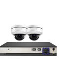 10X Optical Zoom 5MP PoE Dome Camera Kit Featuring 4K Video Quality And An 8Channel H265 Nvr System with two white cameras and recorder.