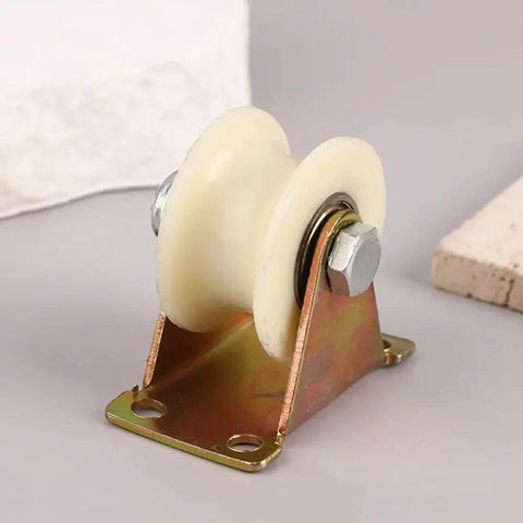Heavy Duty Nylon Bearing Pulley V Track Wheel 30mm Double Ball Bearing Roller With Stand on a mounting bracket.