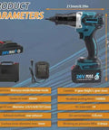 No Plug Hassle Badass 26V Cordless Rivet Nut Gun Kit with two batteries, showing features and sizes for metal fastening tasks.