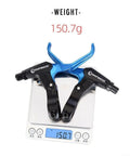 Dual Compatible Brake Lever Set For V Brakes And Disc Brakes, Aluminum Alloy Ergonomic Levers shown on scale, 150.7g weight