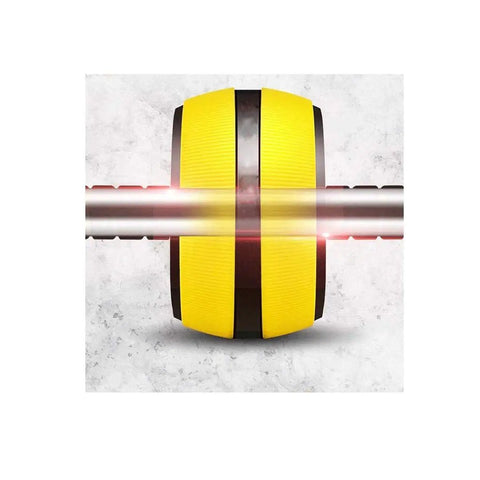 Rock Solid Ab Roller Wheel Detachable Core Crusher showing yellow and black design, ideal portable exercise equipment for fitness.
