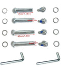 Premium Silent Rubber Luggage Wheels Replacement Casters With Heavy Duty Double Bearings And Universal Axle Kits hardware components including bolts, washers, and hex keys.