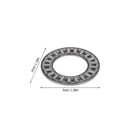 High Strength Thrust Needle Roller Bearings With Washers Set Of 4 Steel Flat Needle Roller Bushings Industrial Grade Axial Load Support showing a close-up of a 3cm roller bearing.