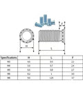 Specifications for M6 Carbon Steel Zinc Plated Self Clinching Studs Rivet Screws, detailing dimensions and sizes.