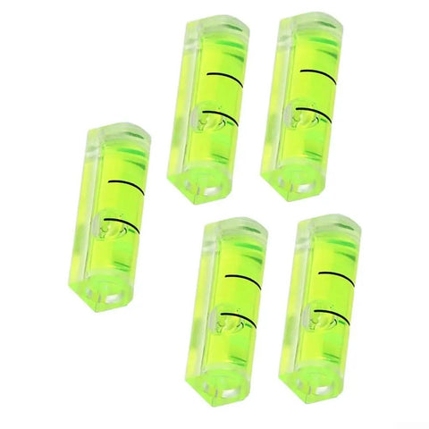 Five green square bubble levels for horizontal hanging measurement, each measuring 8x8x26mm, featuring minimal parallax errors.