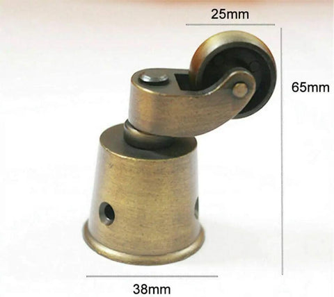 Heavy Duty Solid Brass Furniture Casters Featuring Hella Smooth Silent Swivel Wheels Vintage Round Cup Rollers Glide Hardware For Couches And Tables Light Bronze Finish Three Hole Mount Base Rust Resistant Design with 25mm wheel diameter.