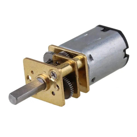 Smooth Operator 3V Dc Miniature Gear Motor Ga12N20 15 Rpm Silver Metal Casing with exposed gears and 10mm output shaft.